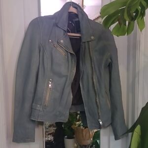 MAURITIUS Baby Blue Lambskin Leather Biker Jacket sz.Small